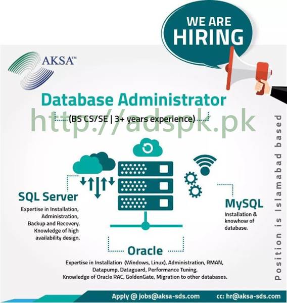 Jobs AKSA Islamabad Jobs 2017 Database Administrator SQL Server MySQL Oracle Jobs Apply Online Now