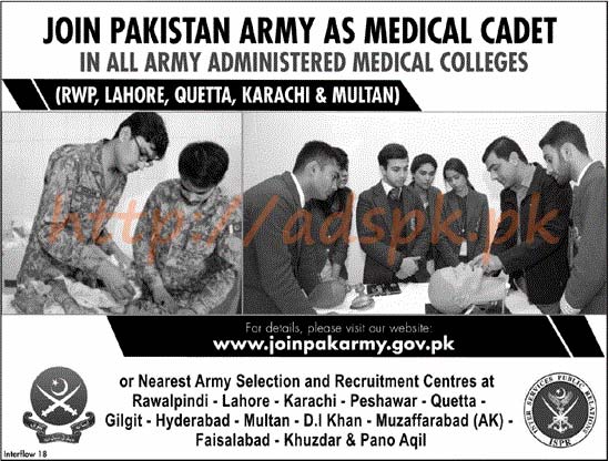 Join Pakistan Army Jobs 2018 Medical Cadet Rawalpindi Lahore Quetta Karachi Multan Army Administered Medical Colleges Apply Online Now