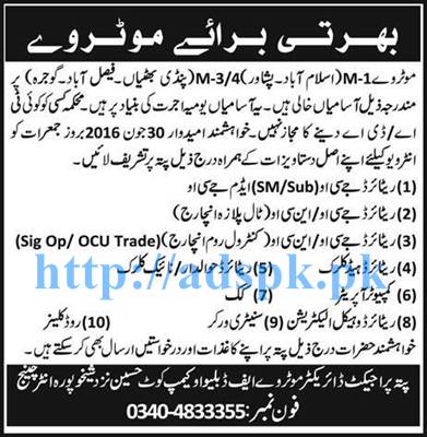 New Excellent Jobs Pakistan Motorway Daily wages Jobs for Retired JCOs Retired Head Clerk Computer Operator Cook and Other Staff Interview Dated 30-06-2016 Apply Now