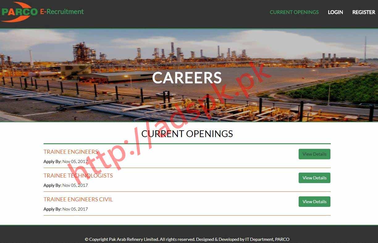 PARCO E-Recruitment Current Opening Jobs 2017 Trainee Engineers Trainee Technologists Trainee Engineers Civil Jobs Application Form Deadline 05-11-2017 Apply Online Now