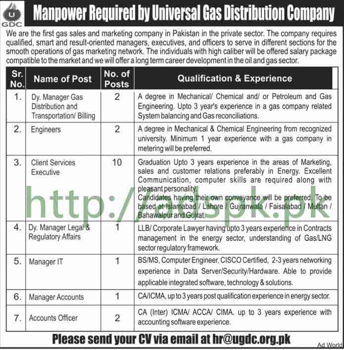 Universal Gas Distribution Company UGDC Pakistan Jobs 2017 Deputy Managers Engineers Client Services Executive Managers Accounts Officer Jobs Application Apply Online Now